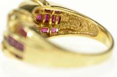 14K Yellow Gold Ornate Ruby Encrusted Row Statement Ring