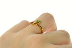 22K Yellow Gold Ruby Emerald Leaf Cluster Bypass Statement Ring
