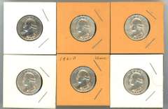 Run of 6 Diff. Choice BU Washington Quarters 1945-1962