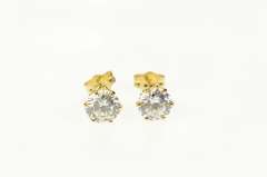 14K Yellow Gold Round Cubic Zirconia Solitaire Classic Stud Earrings