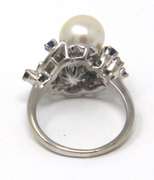 Handsome 18kt Double Pearl Ring w Sapphire and Diamonds