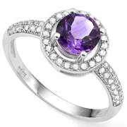 3/4 CT AMETHYST & 2/5 CT CREATED WHITE SAPPHIRE 925 STERLING SILVER RING
