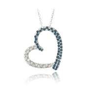 Sterling Silver 2/5ct Blue Diamond & White Topaz Open Floating Heart Necklace