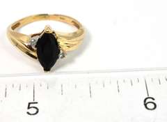 Edgy Black Garnet & Diamond Ring in 14KT Yellow Gold