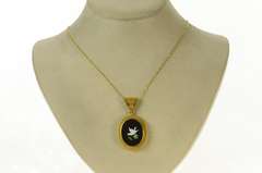 18K Yellow Gold Black Onyx Mosaic Dove Mourning Photo Locket Pendant