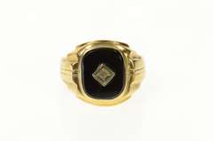 10K Yellow Gold Rounded Black Onyx Diamond Accent Retro Ring