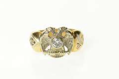 14K Yellow Gold Ornate Masonic Diamond Eagle Enamel Ring