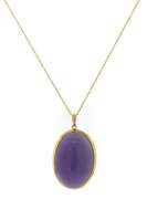 Precious Oval Purple Jade Cab Yellow Gold Necklace