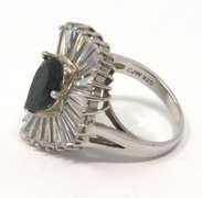 Sterling Silver Signed Green Gemstone and Cubic Zirconia Ring