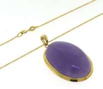 Precious Oval Purple Jade Cab Yellow Gold Necklace