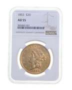 AU55 1853 $20 Liberty Head Gold Double Eagle - Graded NGC
