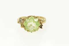10K Yellow Gold 1940's Lime Quartz Star Rhinestone Accent Ring