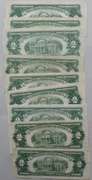 9 Assorted $2 Red Seal US Notes