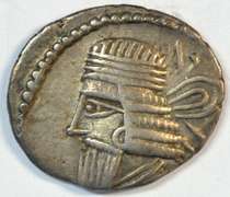 Real sharp Vologases I Parthian Silver Drachm, 51-78 AD