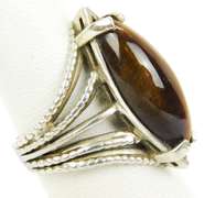Sterling Silver Ring with Large Tiger Eye, Size 6