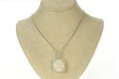 18K White Gold Massive Natural Opal 0.83 Ctw Diamond Pendant