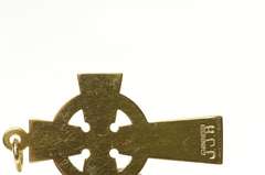 9K Yellow Gold Etched Celtic Knot Cross Traditional Irish Pendant