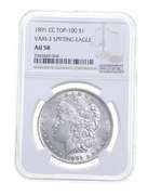 AU58 1891-CC Morgan Silver Dollar TOP-100 VAM-3 Spitting Eagle - NGC