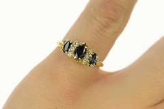 14K Yellow Gold Three Stone Sapphire Diamond Accent Ring