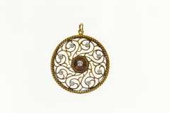 14K Yellow Gold 0.82 Ct Diamond Scroll Filigree Medallion Pendant
