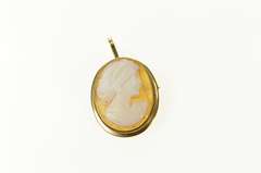 18K Yellow Gold Art Deco Carved Shell Cameo Pendant/Pin