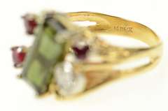14K Yellow Gold 4.72 Ctw Green Tourmaline Ruby Diamond Ring