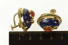 14K Yellow Gold Lapis Lazuli Coral Beetle Bug Screw Back Earrings