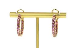 14K Yellow Gold Pink Tourmaline Inside Outside Statement Hoop Earrings