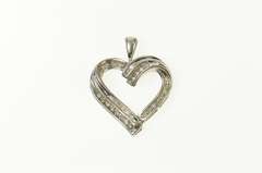 10K White Gold Classic Curvy Diamond Encrusted Heart Pendant