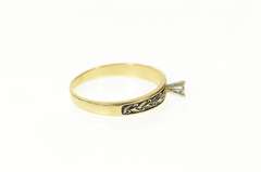 14K Yellow Gold Retro Diamond Solitaire Leaf Pattern Promise Ring