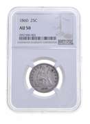 AU50 1860 Seated Liberty Quarter - Graded NGC