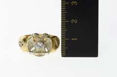 14K Yellow Gold Ornate Masonic Diamond Eagle Enamel Ring