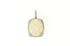 18K White Gold Massive Natural Opal 0.83 Ctw Diamond Pendant