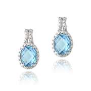 Sterling Silver 3ct Swiss Blue Topaz & Diamond Accent Oval Drop Earrings