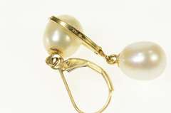 14K Yellow Gold Classic Pearl Dangle Lever Back Earrings