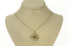 10K Yellow Gold Victorian Seed Pearl Diamond Flower Sun Necklace
