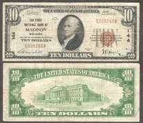 $10 1929-1 NBN=MADISON, WI=FIRST NATIONAL BANK OF MADISON Ch 144 VF