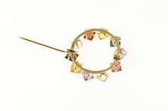 14K Yellow Gold Retro Princess Sim. Multi Colored Stone Pin/Brooch