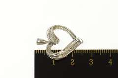 10K White Gold Classic Curvy Diamond Encrusted Heart Pendant