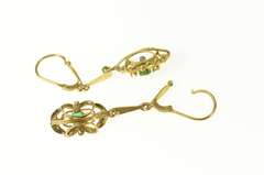 14K Yellow Gold Victorian Diamond Emerald Ornate Dangle Earrings