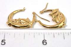 Adorable Dolphin Hoop Earrings in 14KT Yellow Gold