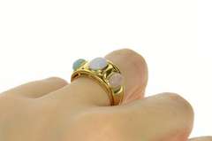 14K Yellow Gold Quartz & Agate Carved Scarab Retro Statement Ring