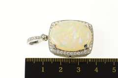 18K White Gold Massive Natural Opal 0.83 Ctw Diamond Pendant