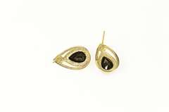 14K Yellow Gold Pear Black Onyx Diamond Accent Stud Earrings