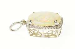 18K White Gold Massive Natural Opal 0.83 Ctw Diamond Pendant
