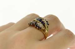 10K Yellow Gold Oval Sapphire Diamond Tiered Statement Ring