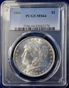 1886 Morgan Silver Dollar PCGS MS64.