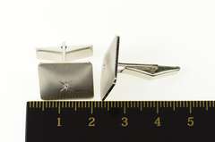 14K White Gold Classic Retro Diamond Satin Finish Squared Cuff Links