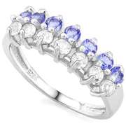 1/2 CT GENUINE TANZANITE & WHITE TOPAZ 925 STERLING SILVER BAND RING