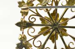 9K Yellow Gold Victorian Ornate Seed Pearl Flower Filigree Pendant/Pin